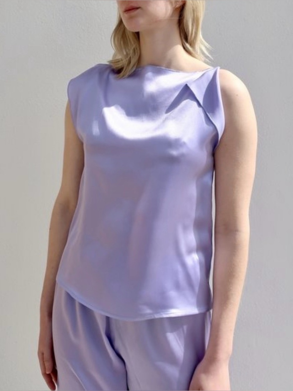 Baserange Rey Top Laguna Purple Silk Satin Cutout High Neck NWT S